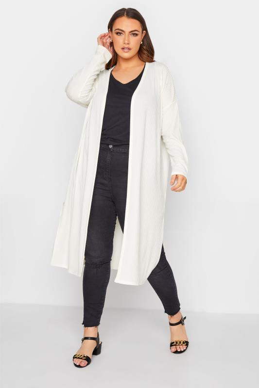 LIMITED COLLECTION Curve White Ribbed Side Split Cardigan_A.jpg