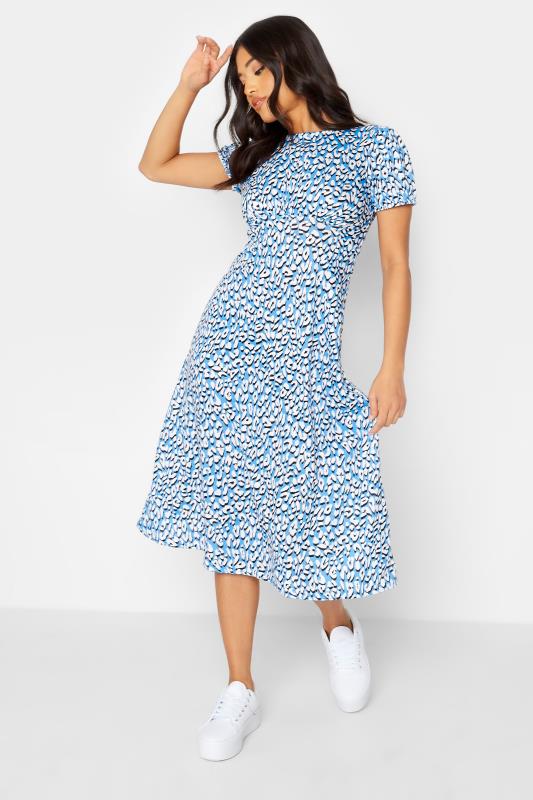 Petite  PixieGirl Blue & White Animal Print Midi Dress