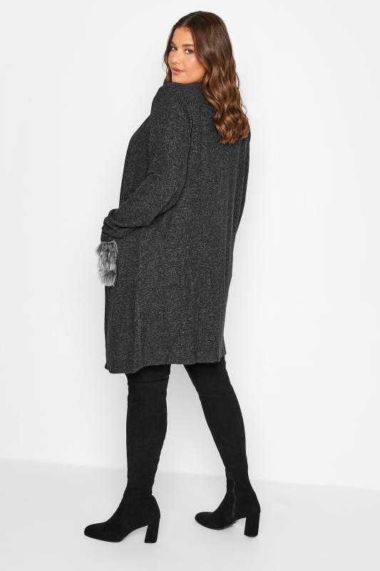 Tall Women's LTS Grey Brushed Faux Fur Pocket Cardigan | Long Tall Sally 3