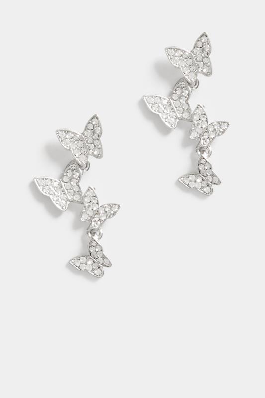 Silver tone Diamante Drop Butterfly Earrings 2
