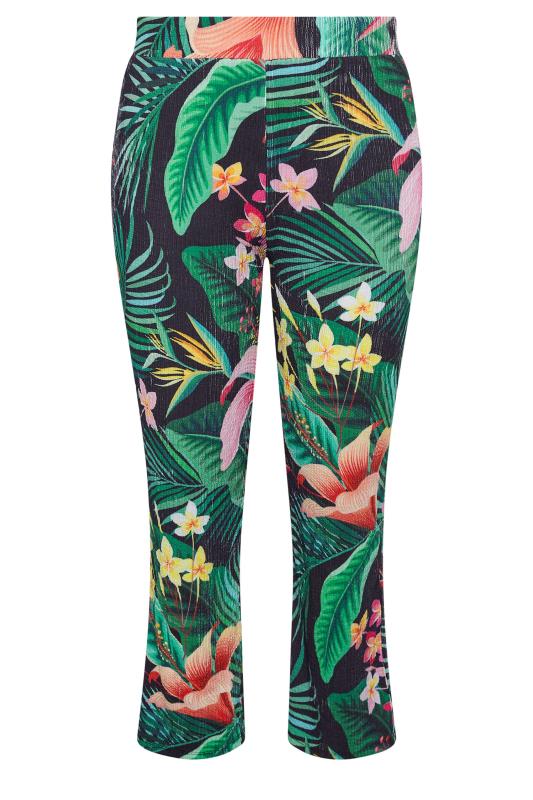 YOURS Plus Size Green Tropical Print Wide Leg Trousers | Yours Clothing 5