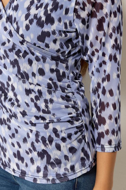 M&Co Petite Blue Animal Print Mesh Sleeve Wrap Top | M&Co 4