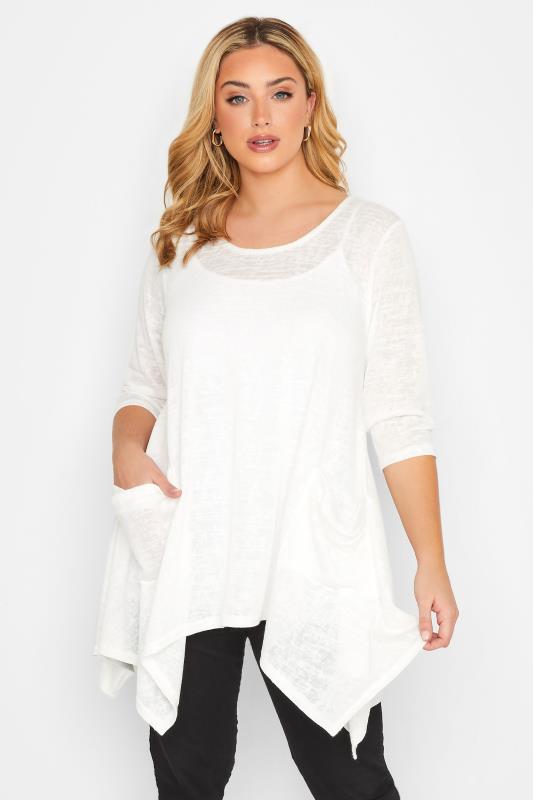 Plus Size  YOURS Curve White Knitted Pocket Top