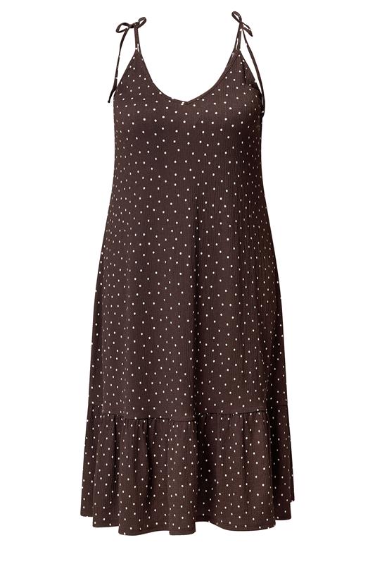 YOURS Plus Size Brown Polka Dot Tiered Midi Dress | Yours Clothing 5