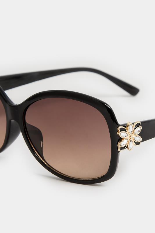 Black Oversized Floral Detail Sunglasses | Yours Clothing 4