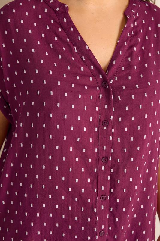 EVANS Plus Size Berry Red Dobby Short Sleeve Shirt | Evans 4