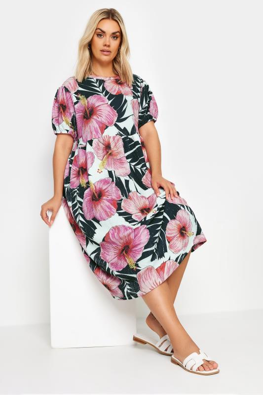 YOURS Plus Size White Floral Print Crinkle Smock Dress | Yours Clothing 1