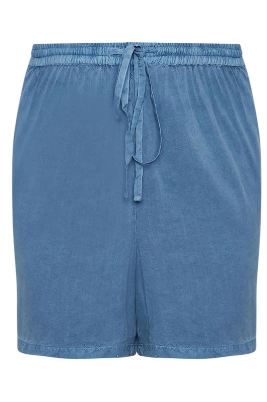 YOURS Plus Size Blue Acid Wash Chambray Shorts | Yours Clothing 6