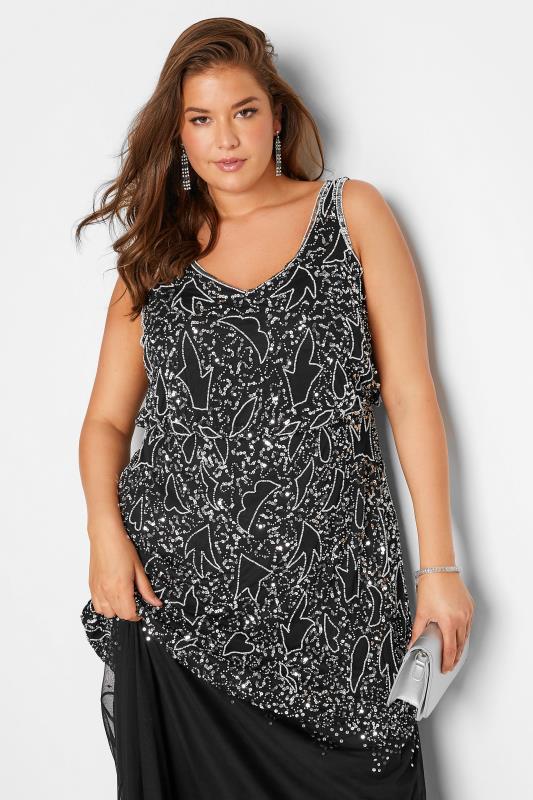LUXE Plus Size Black Abstract Embellished Maxi Dress | Yours Clothing 4