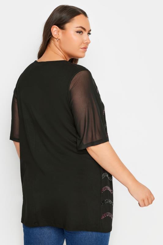 YOURS Plus Size Black Sequin Embellished Mesh Sleeve Top | Yours Clothing 3