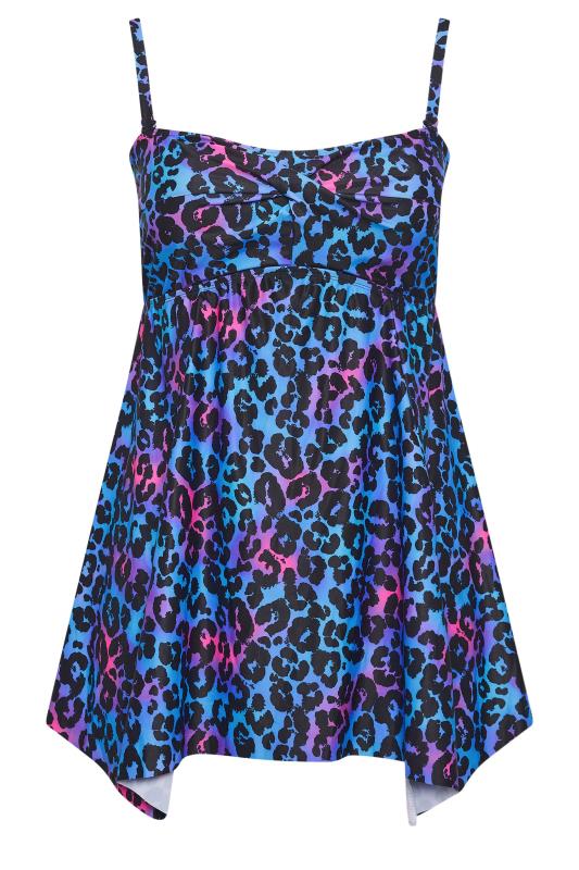 YOURS Plus Size Blue & Pink Ombre Leopard Print Tankini Top | Yours Clothing 9