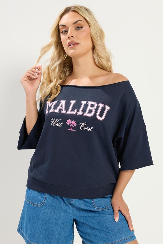  YOURS sudadera azul marino «Malibu» con hombros descubiertos