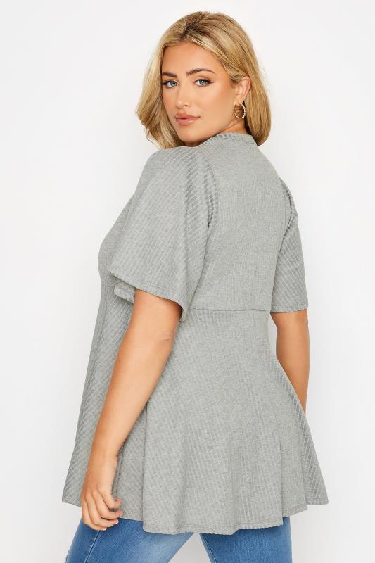 LIMITED COLLECTION Curve Grey Keyhole Ribbed Peplum Top 3