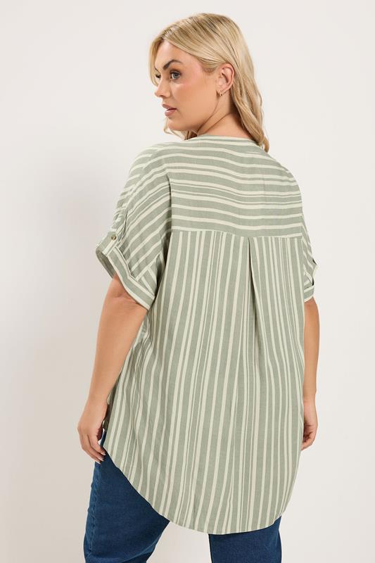 YOURS Plus Size Green Stripe Tab Detail Shirt | Yours Clothing 2