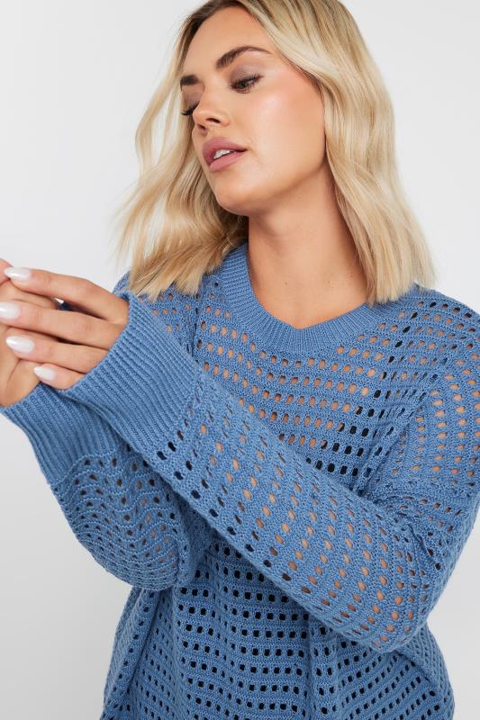 YOURS Plus Size Blue Side Split Crochet Jumper | Yours Clothing 4