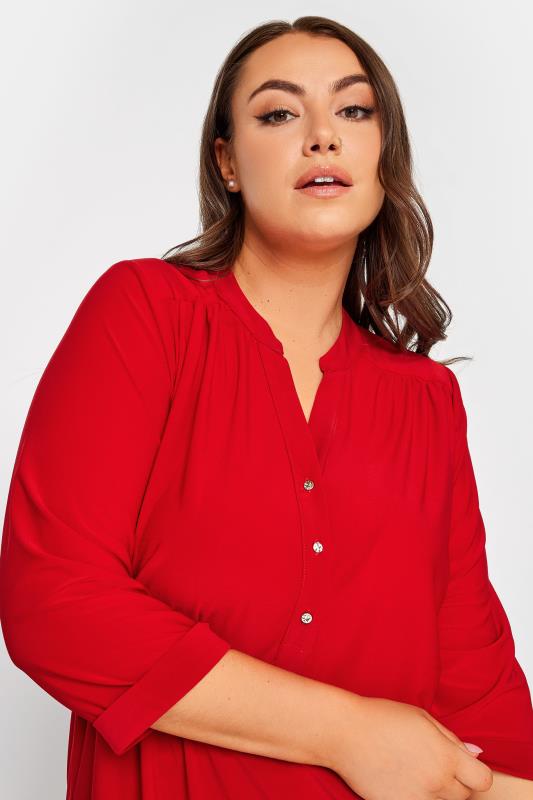 YOURS Curve Plus Size Red Half Placket Shirt | Yours Clothing  4