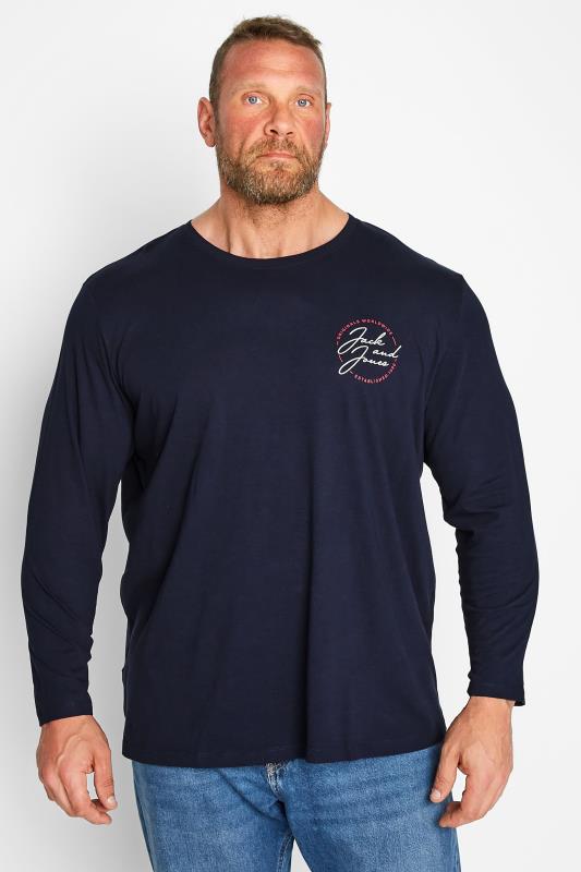 Men's  JACK & JONES Big & Tall Navy Blue Long Sleeve Printed Logo T-Shirt