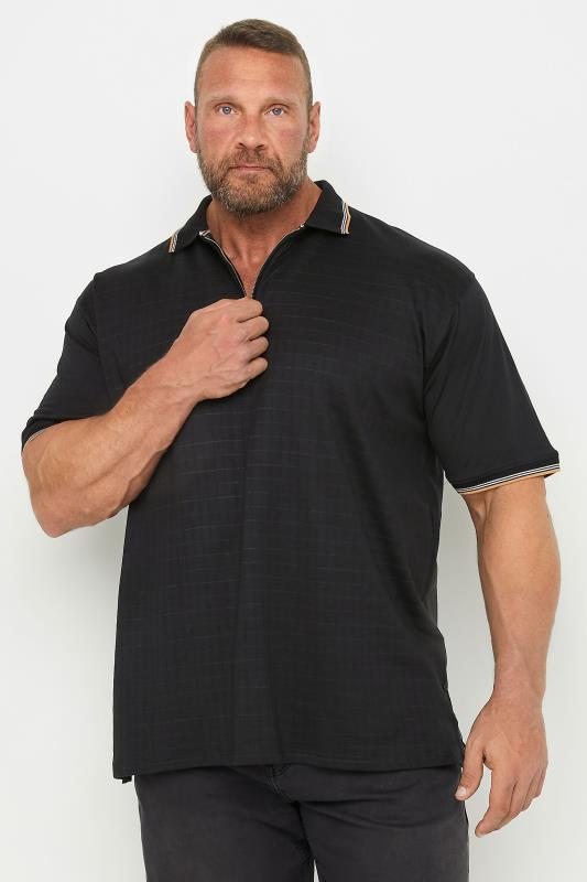  Grande Taille KAM Big & Tall Black Quarter Zip Polo Shirt