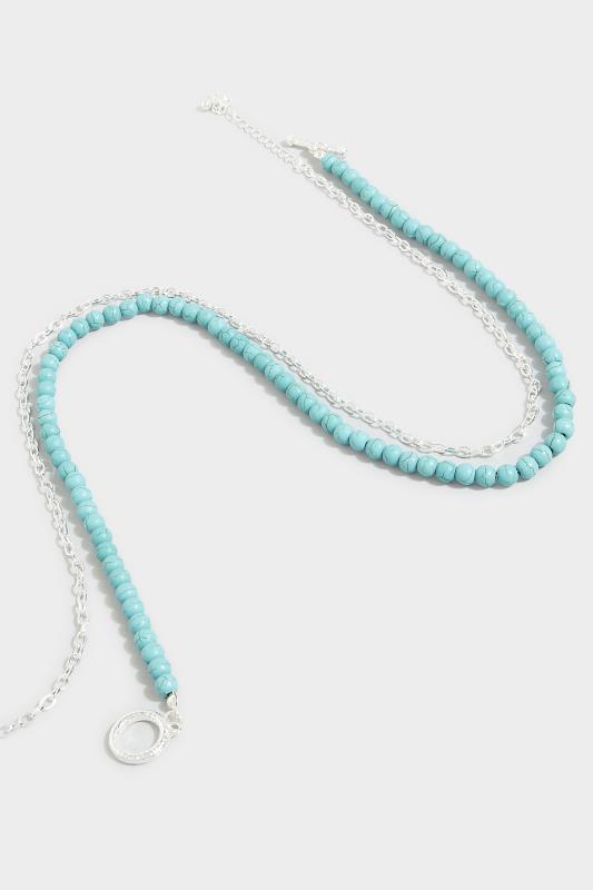 Silver & Blue Stone Layered Necklace | Yours Clothing 3