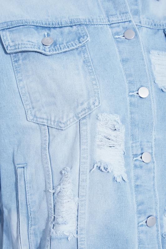 Plus Size Light Blue Distressed Denim Jacket | Yours Clothing 5