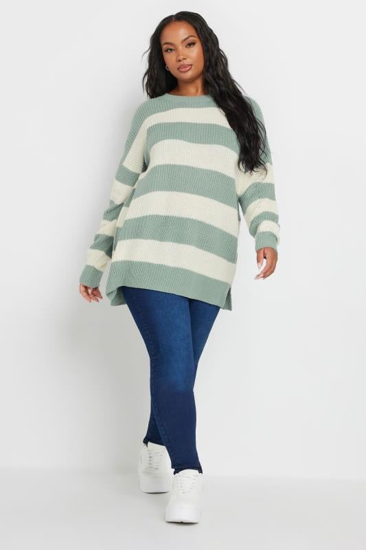 YOURS Plus Size Blue & White Stripe Knitted Jumper | Yours Clothing 3