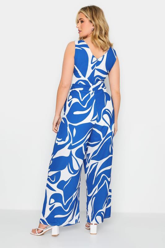YOURS PETITE Curve Blue Swirl Print Wide Leg Jumpsuit | Yours Clothing 3