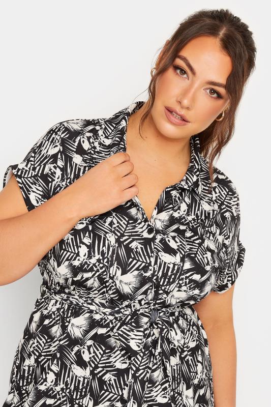 Plus Size Black & White Leaf Print Spilt Hem Midaxi Shirt Dress | Yours Clothing 4