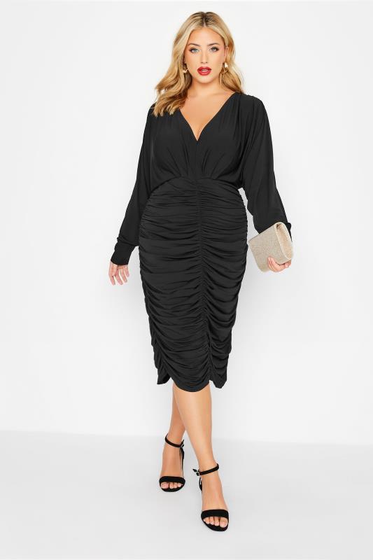  Grande Taille YOURS LONDON Curve Black Ruched Bodycon Dress