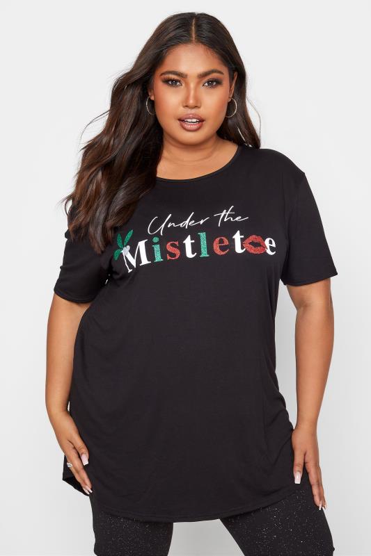 Black 'Under The Mistletoe' Slogan Christmas T-Shirt 1