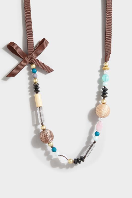 Brown Bow Mixed Bead Necklace 1