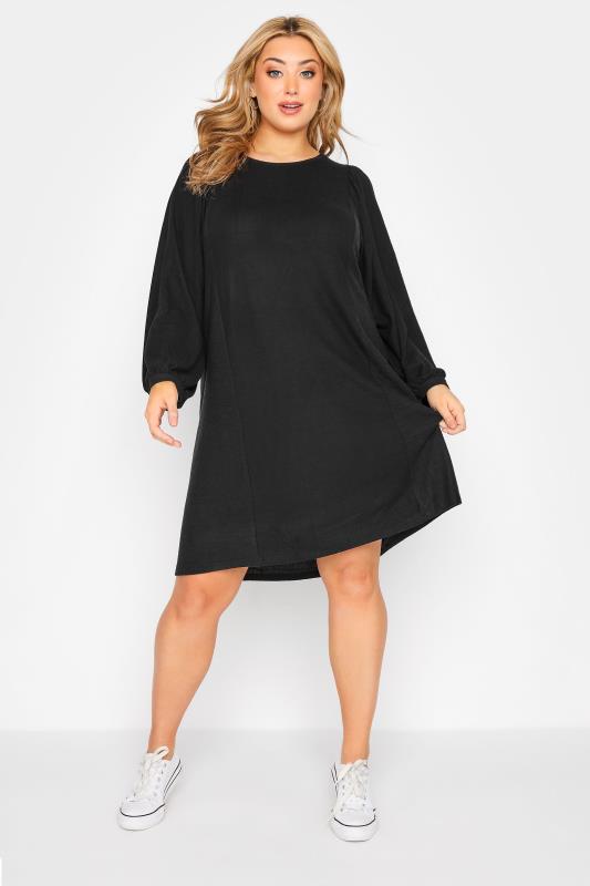 Plus Size  Curve Black Balloon Sleeve Tunic Jumper Dress