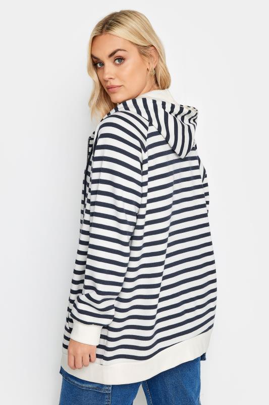 YOURS Plus Size White & Navy Blue Striped Zip Through Hoodie | Yours Clothing 4