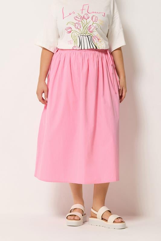  YOURS Curve Pink Poplin Midi Skirt