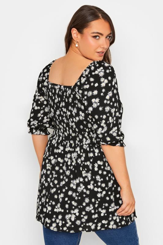 YOURS Plus Size Black Floral Crinkle Shirred Tunic Top | Yours Clothing 3