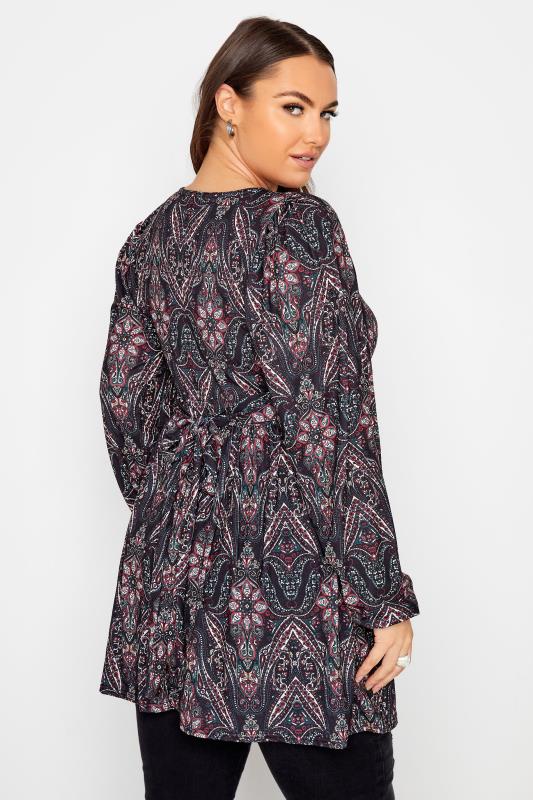 YOURS LONDON Curve Black Paisley Print Bow Front Tunic 3
