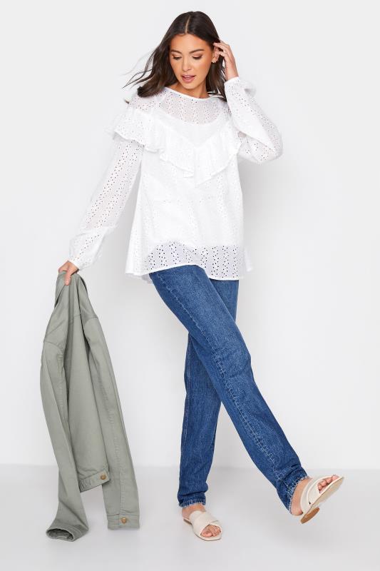 LTS Tall White Broderie Anglaise Ruffle Top 2
