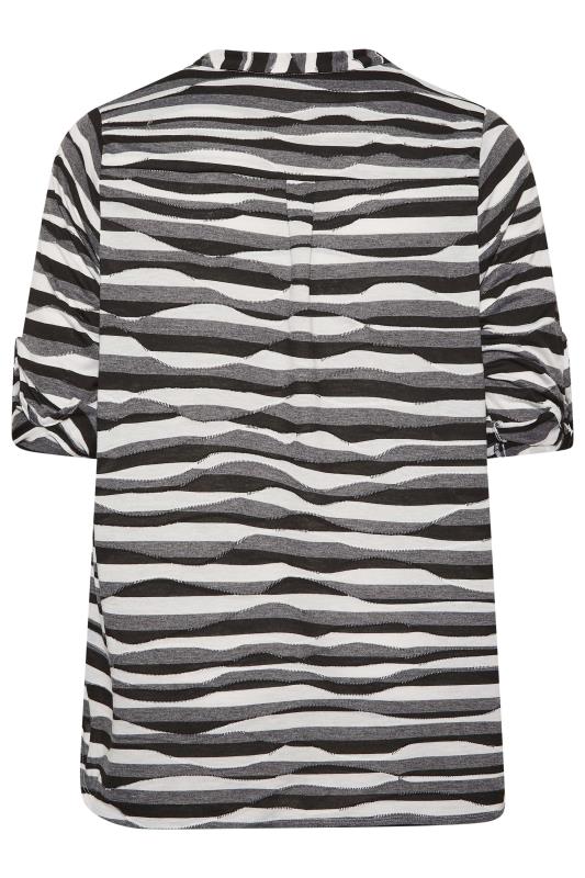 Curve Black & White Stripe Half Placket Top | Yours Clothing 7