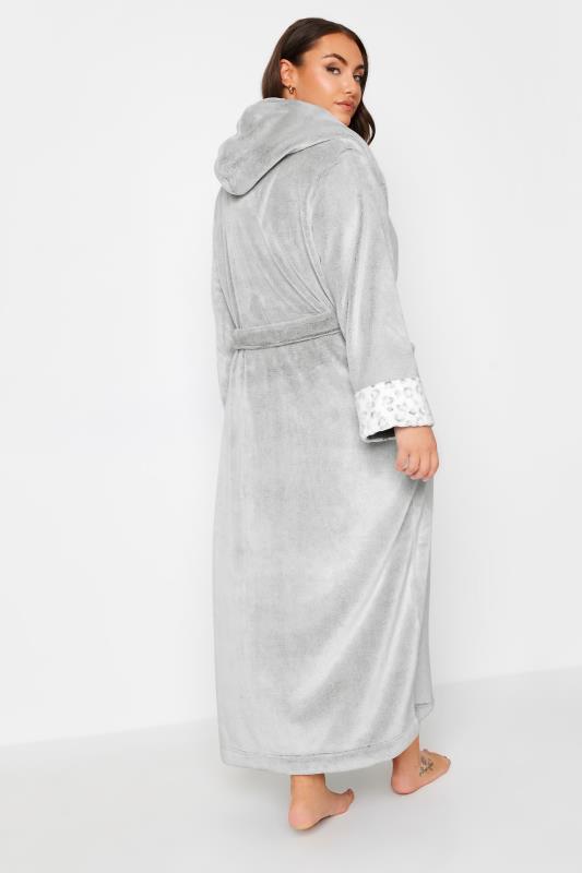YOURS Plus Size Light Grey Animal Print Hooded Maxi Dressing Gown | Yours Clothing 4