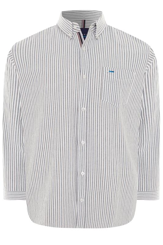 BadRhino Big & Tall Blue & Grey Striped Long Sleeved Oxford Shirt 2