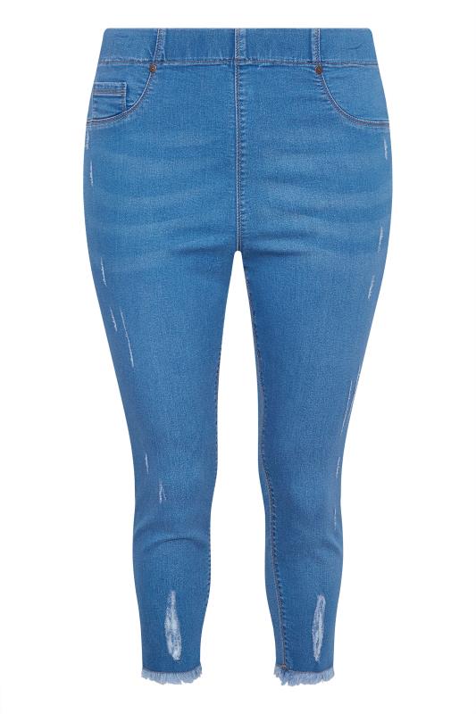 YOURS FOR GOOD Curve Mid Blue Distressed JENNY Cropped Jeggings 5