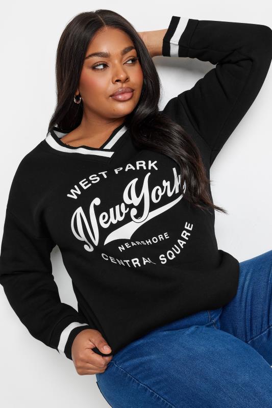 YOURS Plus Size Black 'New York' Slogan Sweatshirt | Yours Clothing 3