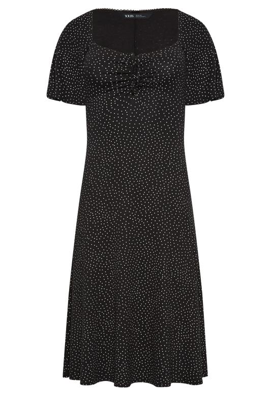 YOURS PETITE Plus Size Black Spot Print Lace Trim Midi Dress | Yours Clothing 6