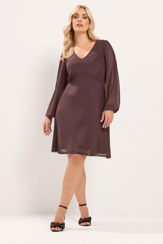 chocolate brown mesh dress Yours Women's Curve Plus Size Balloon Sleeve Size 10 Sheer dress