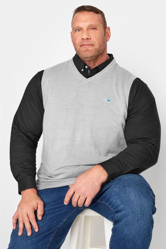 Men's  BadRhino Big & Tall Light Grey Sleeveless Knitted Jumper