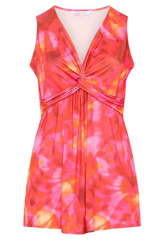 YOURS LONDON Plus Size Pink Abstract Sleeveless Knot Front Top | Yours Clothing 5