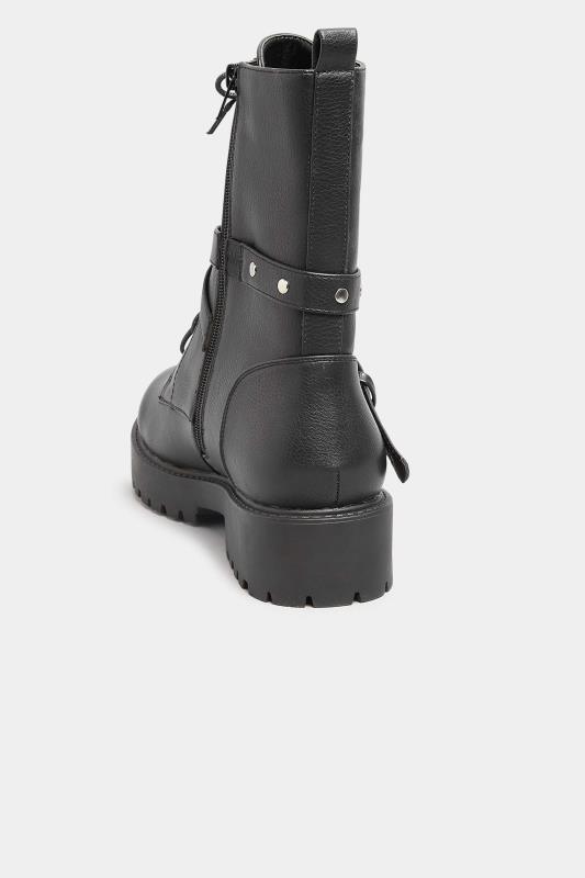 Black Studded Strap Lace Up Chunky Boots In Extra Wide EEE Fit 4