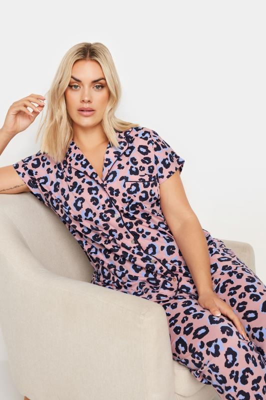 YOURS Plus Size Pink Leopard Print Button Through Pyjama Set | Yours Clothing 1