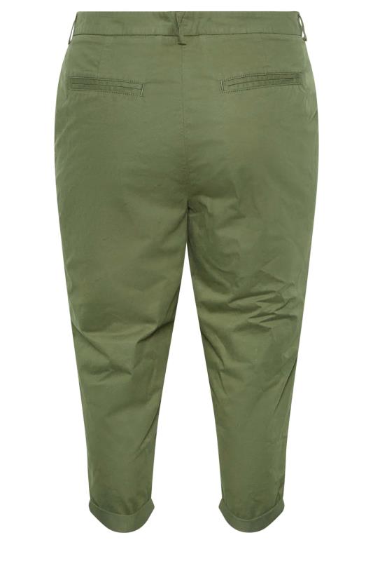 YOURS Plus Size Khaki Green Cropped Chino Trousers | Yours Clothing 6