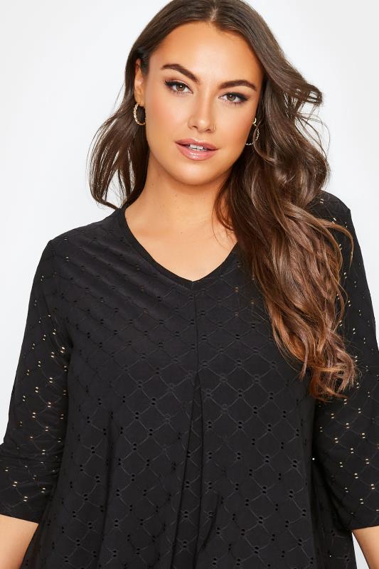 Plus Size Black Broderie Anglaise V-Neck Top | Yours Clothing 4