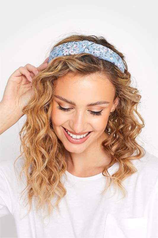 Blue Floral Print Twist Headband 2